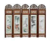 A small Chinese six-panel table screen by Zhu Qing Qi (20th century)