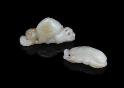 A Chinese pale celadon jade carving of bean pods