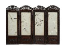 A Chinese canton embroidered small four-panel table screen