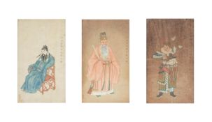 A set of three Chinese paintings of renowned ministers by Zhou Peichun (Republican)