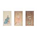 A set of three Chinese paintings of renowned ministers by Zhou Peichun (Republican)