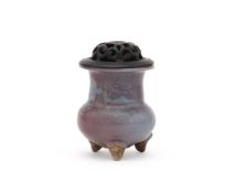 A Chinese jun glazed tripod censer