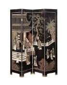 A JAPANESE BLACK AND POLYCHROME LACQUER ROOM SCREEN