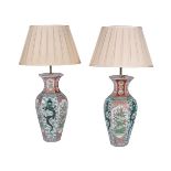 A PAIR OF PORCELAIN FAMILLE VERTE TABLE LAMPS