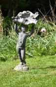 A FLORENTINE LEAD FIGURAL BIRD BATH