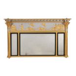 A REGENCY PAINTED AND PARCEL GILT OVERMANTEL WALL MIRROR