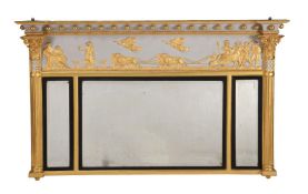 A REGENCY PAINTED AND PARCEL GILT OVERMANTEL WALL MIRROR