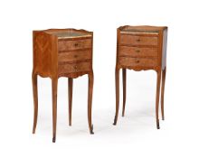Y A PAIR OF FRENCH KINGWOOD AND MARQUETRY INLAID BEDSIDE TABLES
