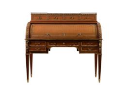 A MAHOGANY AND GILT METAL MOUNTED CYLINDER BUREAU IN FRENCH 18TH CENTURY STYLE