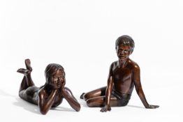 A SET OF TWO LARGE BRONZE FIGURES OF CHILDREN