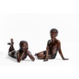 A SET OF TWO LARGE BRONZE FIGURES OF CHILDREN