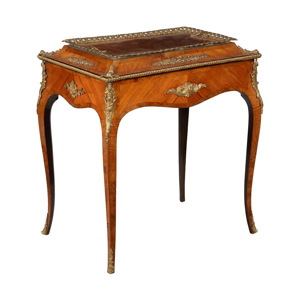 A FRENCH PARQUETRY AND GILT METAL MOUNTED JARDINIERE TABLE