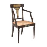 A LATE GEORGE III PAINTED ARMCHAIR