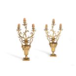 A PAIR OF LOUIS PHILIPPE GILT METAL THREE-LIGHT CANDELABRA