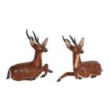 A PAIR OF MODERN INDIAN PAINTED WOOD MODELS OF DEER