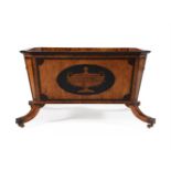 Y AN OAK, MARQUETRY INLAID AND ROSEWOOD BANDED CELLARET