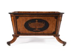 Y AN OAK, MARQUETRY INLAID AND ROSEWOOD BANDED CELLARET