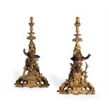 A PAIR OF FRENCH BRONZE AND ORMOLU FIGURAL TABLE LAMPS