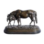 AFTER ISIDORE BONHEUR (1827-1901), A PATINATED METAL MODEL OF A MARE AND FOAL