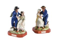 A PAIR OF STAFFORDSHIRE PEARLWARE GROUPS OF 'THE SAILOR'S FAREWELL' and 'THE SAILOR'S RETURN'