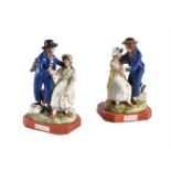 A PAIR OF STAFFORDSHIRE PEARLWARE GROUPS OF 'THE SAILOR'S FAREWELL' and 'THE SAILOR'S RETURN'