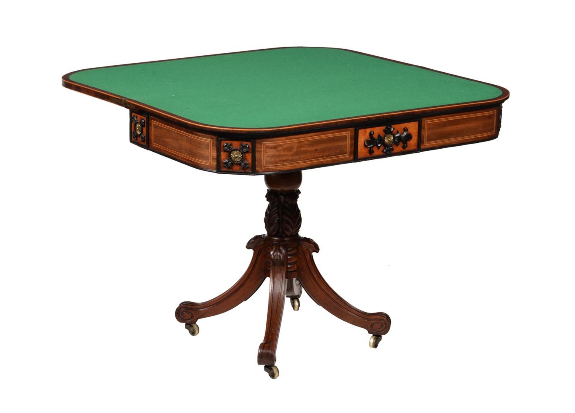 Y A GEORGE IV MAHOGANY, ROSEWOOD BANDED AND EBONISED CARD TABLE - Bild 2 aus 3