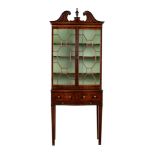 A MAHOGANY, SATINWOOD BANDED, AND LINE INLAID DISPLAY CABINET ON STAND