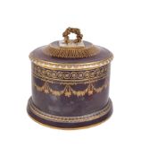 A ST. PETERSBURG IMPERIAL PORCELAIN FACTORY CHOCOLATE BROWN GROUND AND GILT ROUND BOX AND COVER