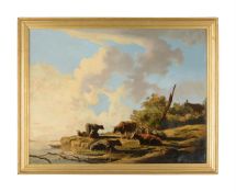FOLLOWER OF THOMAS GAINSBOROUGH, CATTLE RESTING IN A RIVER LANDSCAPE