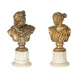 A PAIR OF FRENCH GILT METAL BUSTS OF APOLLO AND DIANA