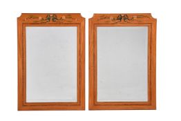 Y A PAIR OF SATINWOOD AND TULIPWOOD BANDED WALL MIRRORS