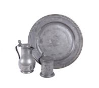 A GROUP OF THREE ITEMS OF ENGLISH AND CONTINENTAL PEWTER