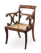 Y A REGENCY ROSEWOOD AND GILT METAL MOUNTED ARMCHAIR ATTRIBUTED TO GILLOWS