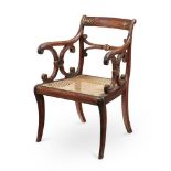 Y A REGENCY ROSEWOOD AND GILT METAL MOUNTED ARMCHAIR ATTRIBUTED TO GILLOWS