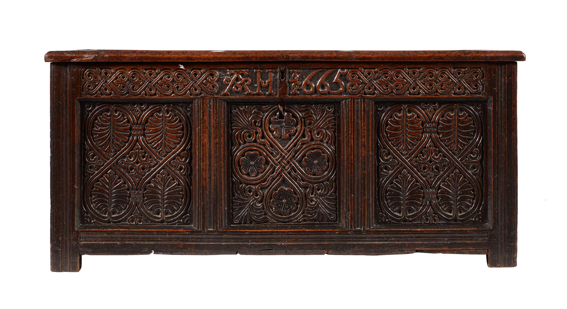 A CHARLES II CARVED OAK CHEST - Image 2 of 2