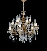 A GILT METAL AND CUT GLASS HUNG CHANDELIER20TH CENTURY