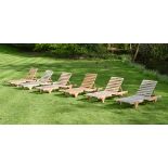 A SET OF SIX TEAK 'STEAMER' RECLINERS