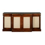 Y A ROSEWOOD AND MARBLE TOPPED BREAKFRONT SIDE CABINET