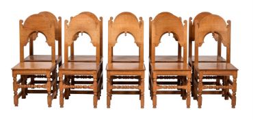A SET OF TEN OAK DINING CHAIRS, OF 17TH CENTURY 'DERBYSHIRE' TYPE