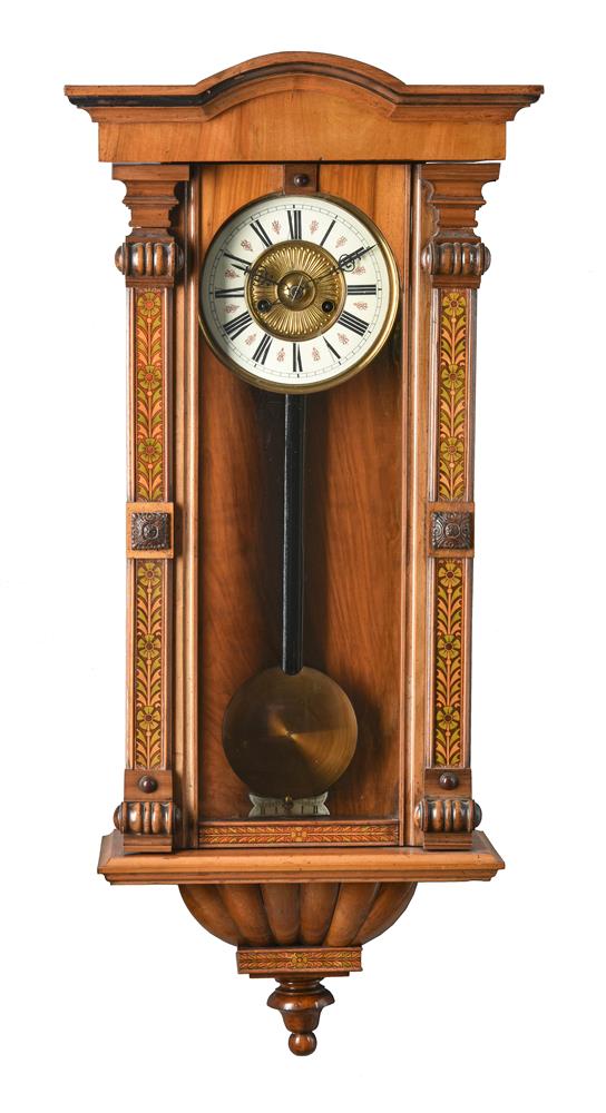 A WALNUT VIENNA STYLE WALL CLOCK