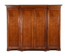 A VICTORIAN PLUM PUDDING MAHOGANY AND MARQUETRY INLAID COMPACTUM WARDROBE