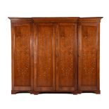 A VICTORIAN PLUM PUDDING MAHOGANY AND MARQUETRY INLAID COMPACTUM WARDROBE