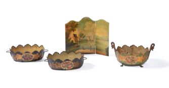 A COLLECTION OF VARIOUS TOLEWARE, INCLUDING A PAIR OF FRENCH STYLE WINE-COOLERS OR VERRIERES