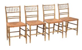 A SET OF FOUR FAUX BAMBOO SIDE CHAIRS
