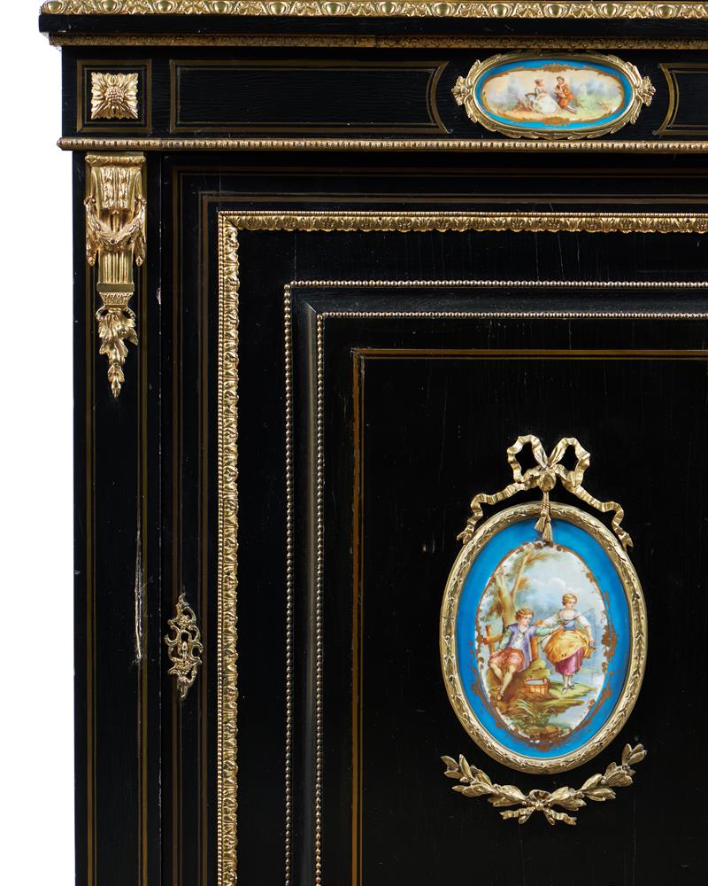 A PAIR OF NAPOLEON III EBONISED AND GILT METAL MOUNTED SIDE CABINETS - Image 3 of 5