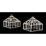 A PAIR OF WHITE PAINTED METAL CLOCHES IN VICTORIAN STYLE