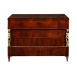 A CONTINENTAL MAHOGANY CHEST OF DRAWERS