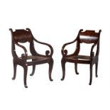 A PAIR OF CONTINENTAL MAHOGANY ARMCHAIR FRAMES