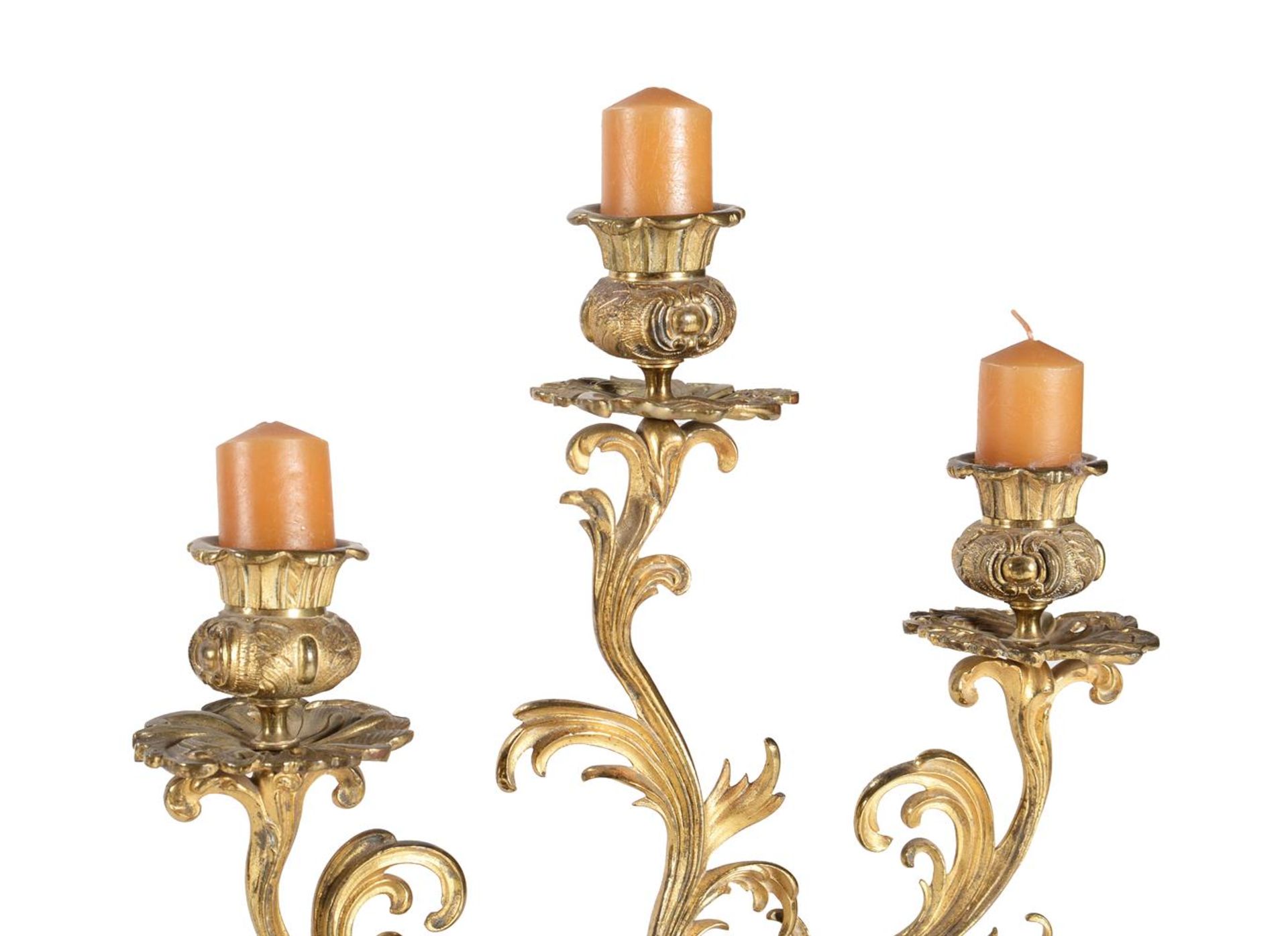 A PAIR OF LOUIS PHILIPPE GILT METAL THREE-LIGHT CANDELABRA - Image 2 of 4