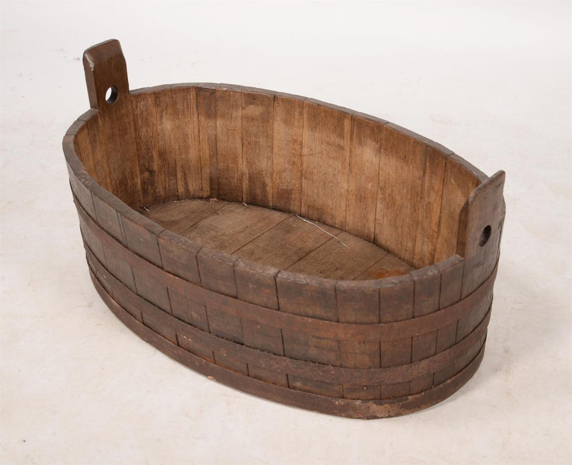 AN OAK AND METAL BOUND COOPERED OVAL BUCKET - Image 2 of 3